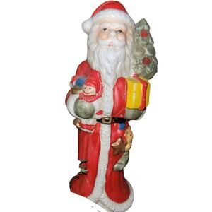 Vintage Traditional Santa With Toys & A Tree